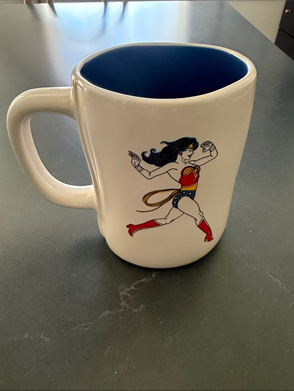 Wonder Woman Ceramic Accent Mug - White with Blue Interior Rae Dunn